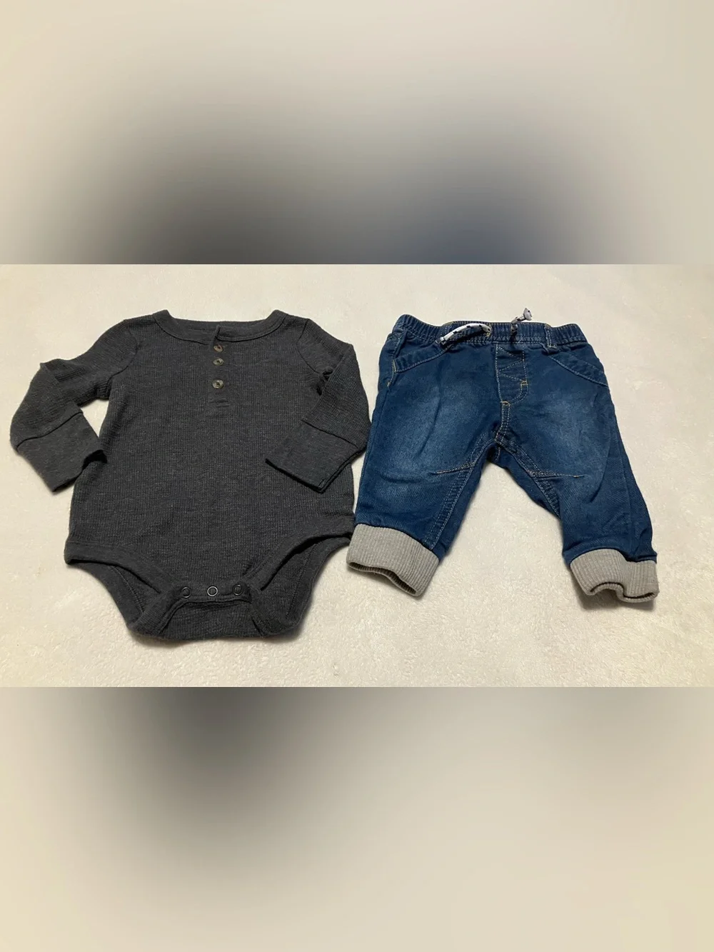 Cat & Jack Charcoal Henley Bodysuit with Blue Denim Pants